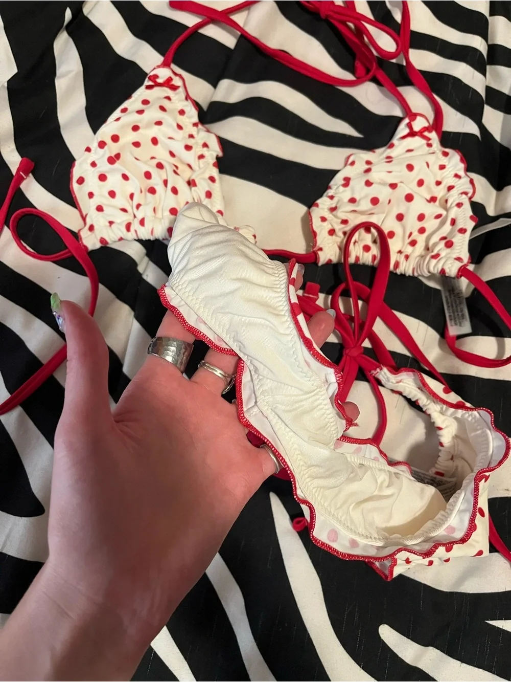 Cutie pie red and white polka dot bikini from Frankie’s bikinis x PINK